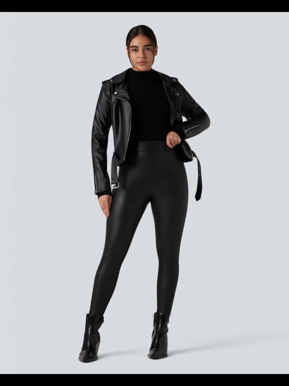 NEW HALARA Black High-Waist Faux Leather 7/8 Leggings Size Med Or XL